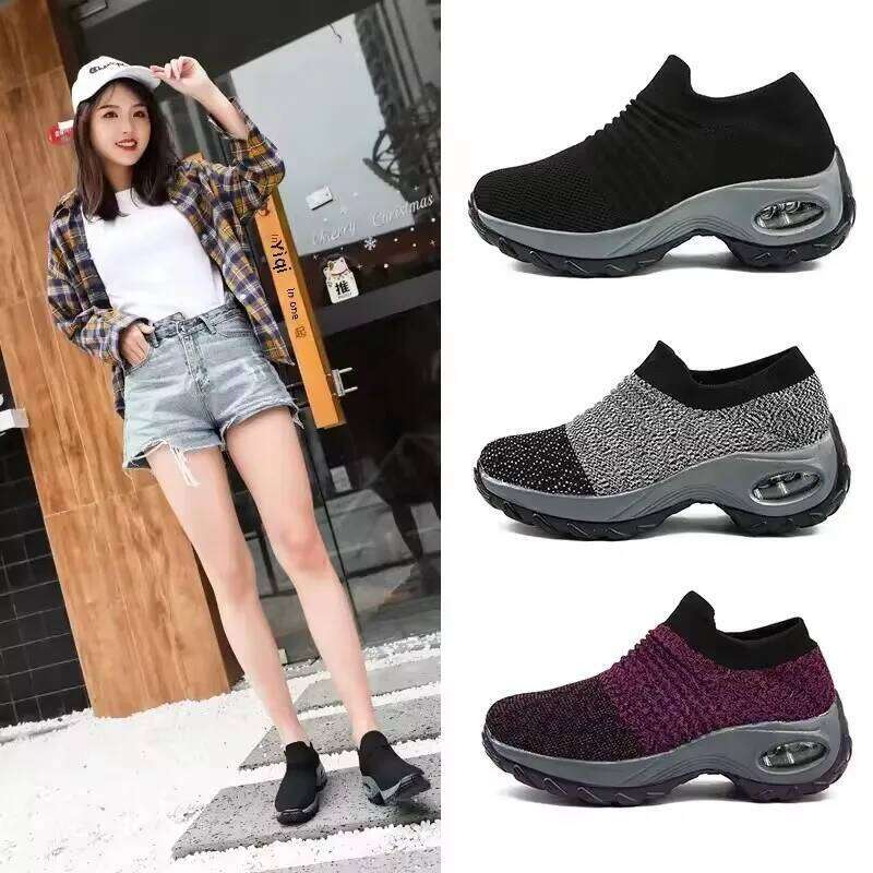 Cool Women's Mesh Slip on Breathable Thick Soled Versatile Flexible Suitable Daily Commuting Outdoor Sports Casual Shoes