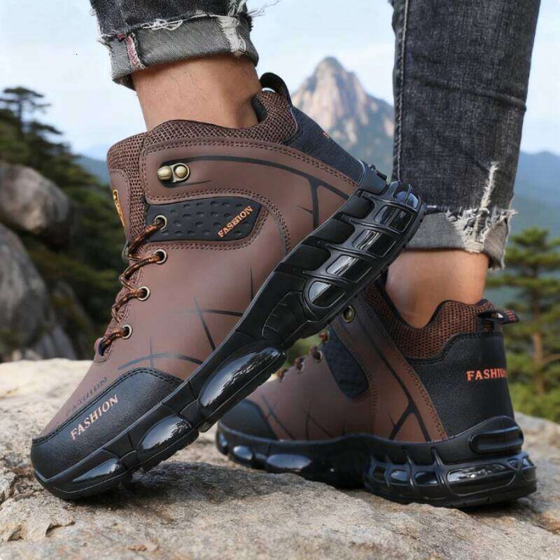 Men's Hight Top Boots New Desgin Waterproof Synthetic Leather Outdoor Sneakers Breathable Anti-Skid Walking Shoes Men 2025 Trend