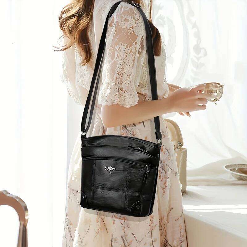 Elegant Vintage Style Shoulder Faux Leather Multiple Pockets Crossbody Bag, Adjustable Strap, Women's Commuter Work Purse XJ260129