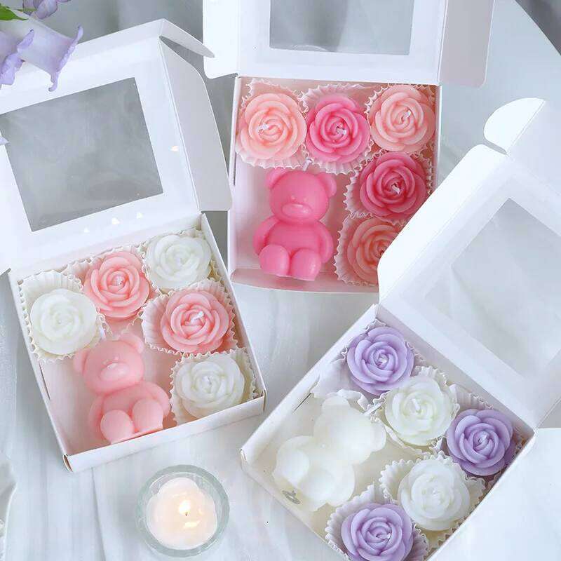 Rose Bear Scented Candles, Ins Romantic Atmosphere, Restaurant Table Decoration Handcrafted Pink Purple Light Fragrance Gift Box S260205