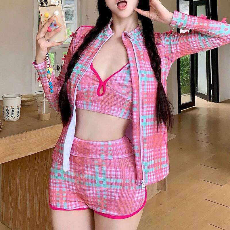 Sweet Swimsuit Chic Cover Up Set 3pcs Long Sleeve UV Protection Swimdress Modest Boyleg Swimwear for Girls Swim Skirt Z260206