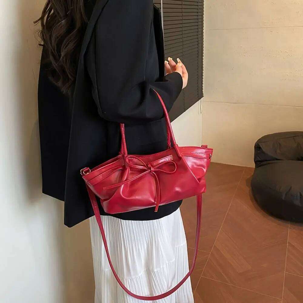 Fashionable Designer Bowknot Bucket Gentle Pu Leather Bow Cross Body Casual Multi-color Women's Tote Bag Girls Y260205