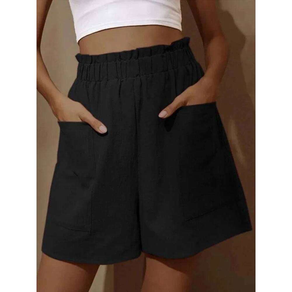 Summer New Casual Linen Women Gym Workout Loose Straight Short Pants Black High Waist Female Chic Lady Shorts Thin C260206