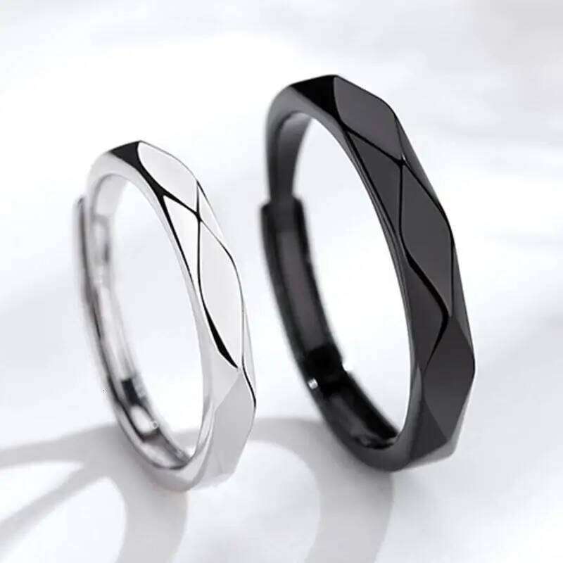 Fashion Black White Ring Geometric Irregularities Smooth Couple Adjustable Rings Simplicity Student Party Jewelry W260206