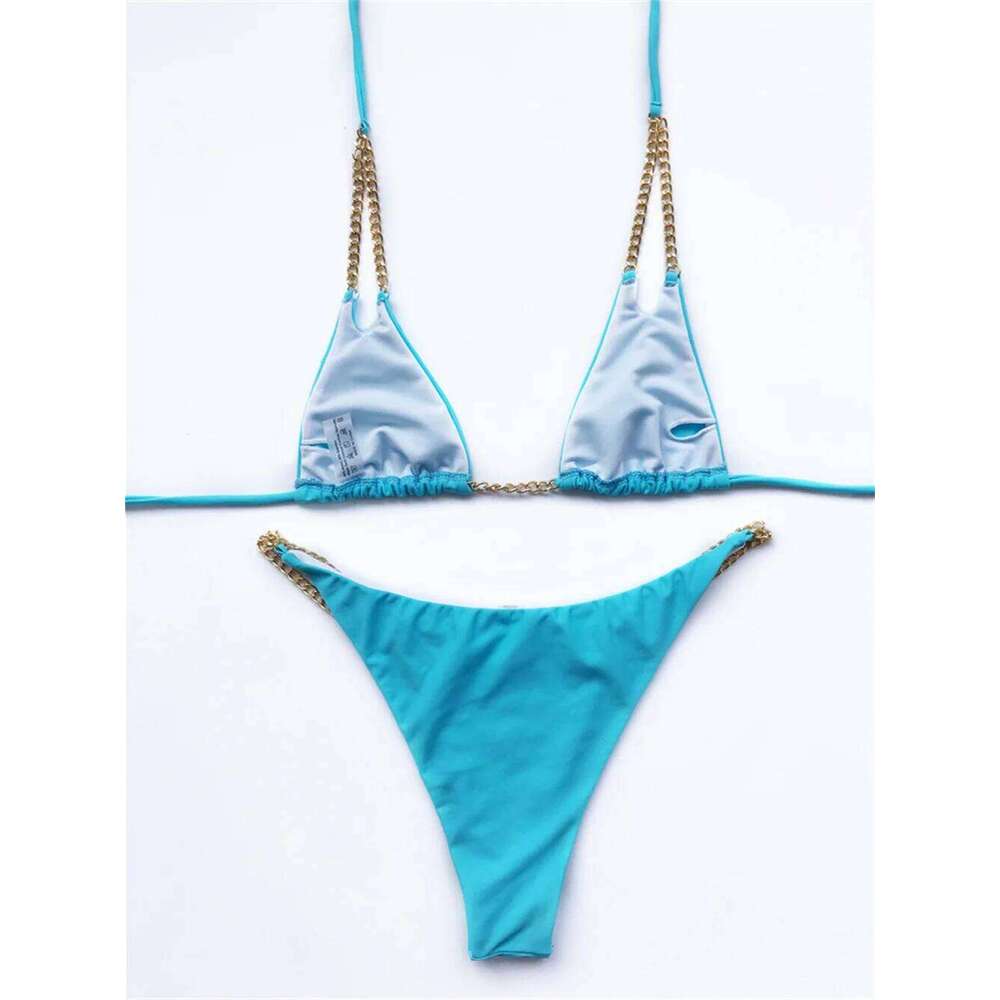Sexy Metal Chains Bikini Extreme String Backless Micro Swimsuit Thongs Swimwear Women Beach Outfit Bathing Suit Bikinis De Mujer XJ260206