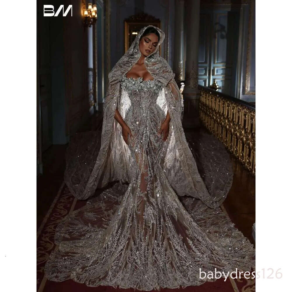 Strapless Mermaid Women Wedding Dress With Beaded Crystals Details Court Train Bride Dresses Sexy Bridal GownNo Cape 0723