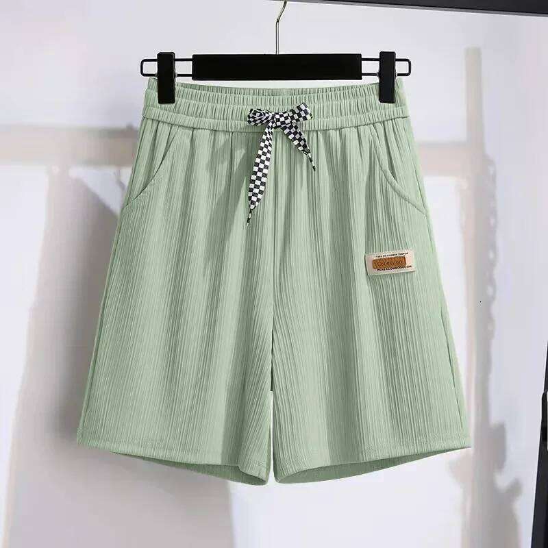 Ice silk shorts, women's summer thin slim, loose high-waisted straight mid casual wide-leg pants, cropped pants XJ260206