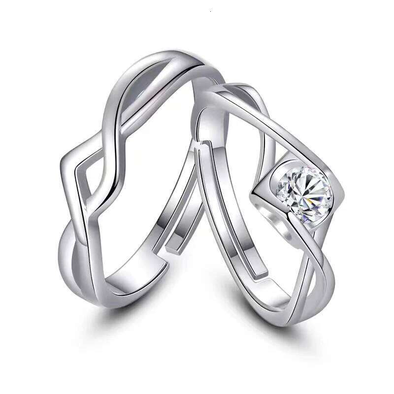 2PCS Fashion Exquisite Silver Color Couple Paired Ring For Women Men Opening Adjustable Engagement Wedding Gift Jewelry Accessor W260206