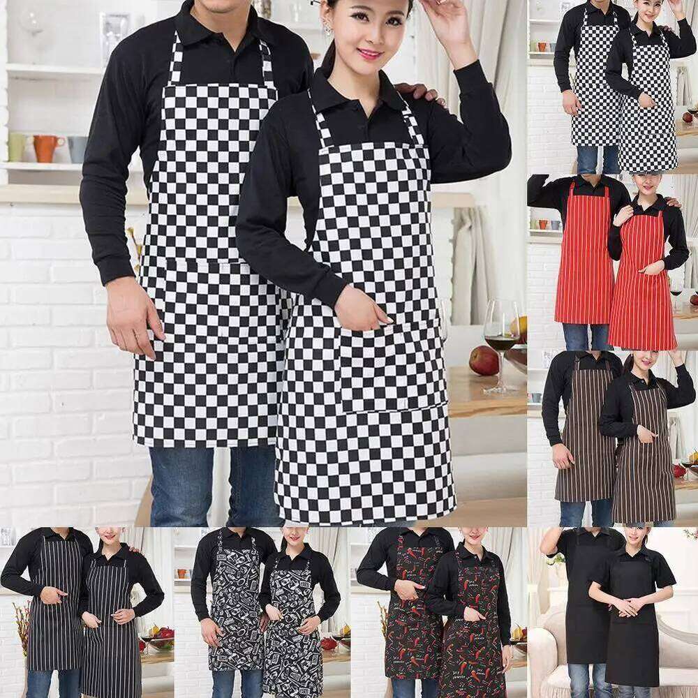 Half-length Adjustable Kitchen Adult Striped Restaurant Hotel Chef Waiter Picnic Cook Apron With 2 Pockets S260205