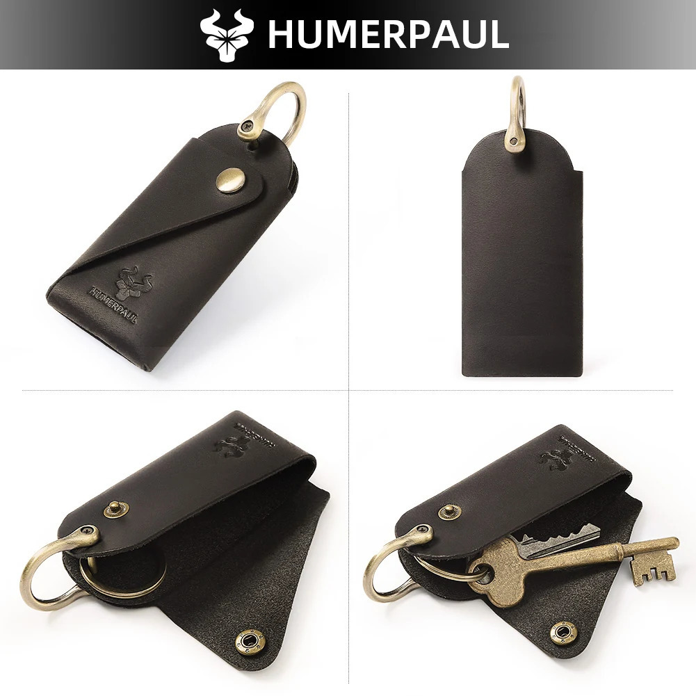 HUMERPAUL Crazy Horse Leather Keychain Men Women Key Organizer Pouch Top Quality Male Housekeeper Keys Storage Bag 260129
