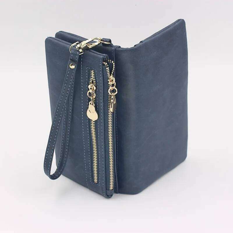 Large Capacity Women's Dull Polish Leather Double Zipper Clutch Wristlet Purse Phone Coin Card Holder Multi-pocket Wallet Y260206
