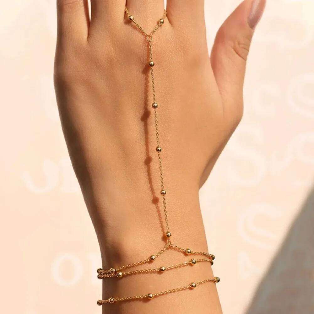 Simple Personality Gold Color Multi-layered Round Bead Chain Finger Bracelets for Women Temperament Trend Jewelry Accessory Gift 26H0206