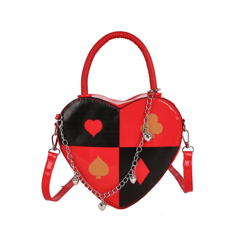 Y2k Contrast Color Heart Shape Shoulder Bags for Women Cool Chain PU Leather Crossbody Bag Portable Ladies Handbags 260129