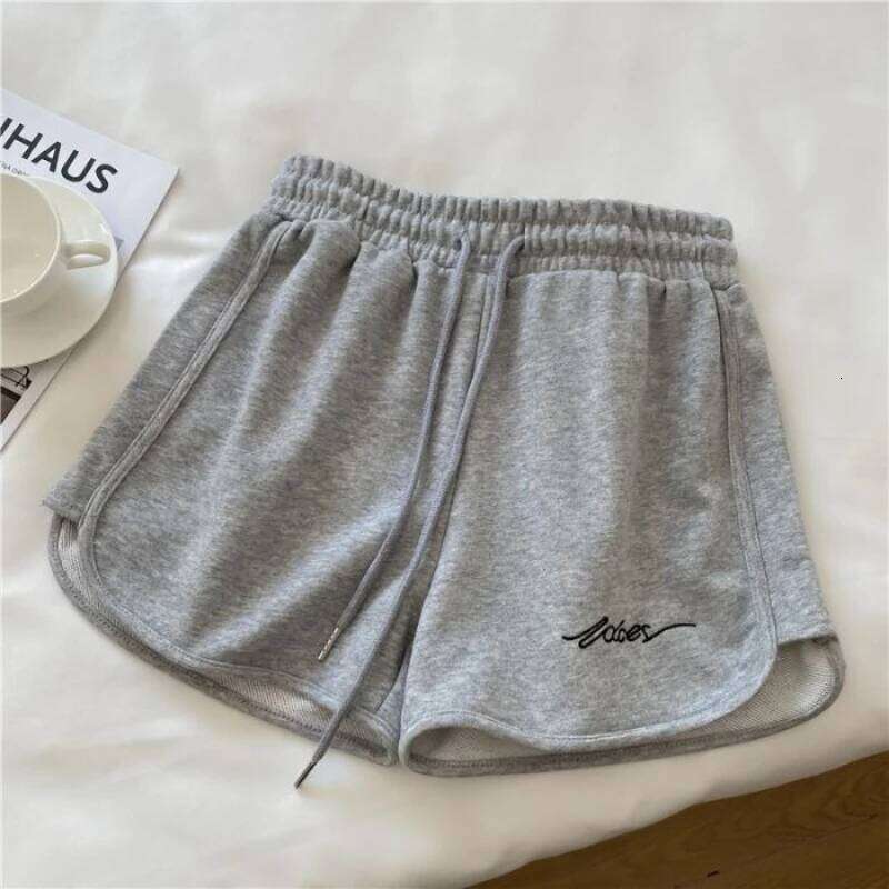 2026 Women Comfortable Loose Wide-legged Embroidered Drawstring A Pants Waist Slim Fit Casual Home Versatile Sports Shorts H260206