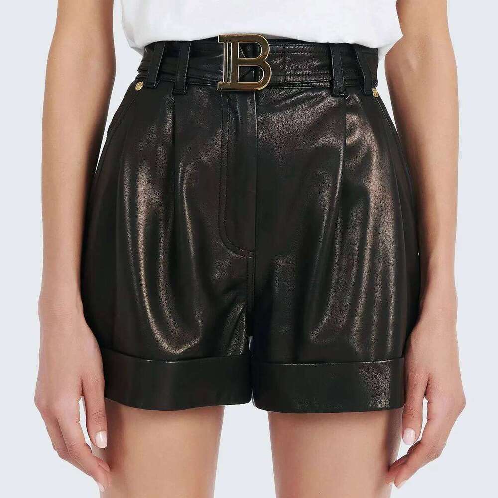 New Autumn Collections High Quality PU Leather Black Women Shorts with Belt All-mtach Casual Female Clothing XJ260206