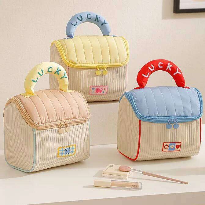 Cartoon pattern cute hut handbag girls large capacity cosmetic organizer portable handheld travel toiletry bag Y260206