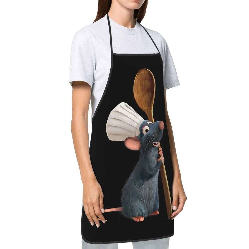 Unisex Ratatouille Remy With Spoon Apron Adult Women Men Chef Tablier Cuisine For Kitchen Cooking Animated Film Painting S260205