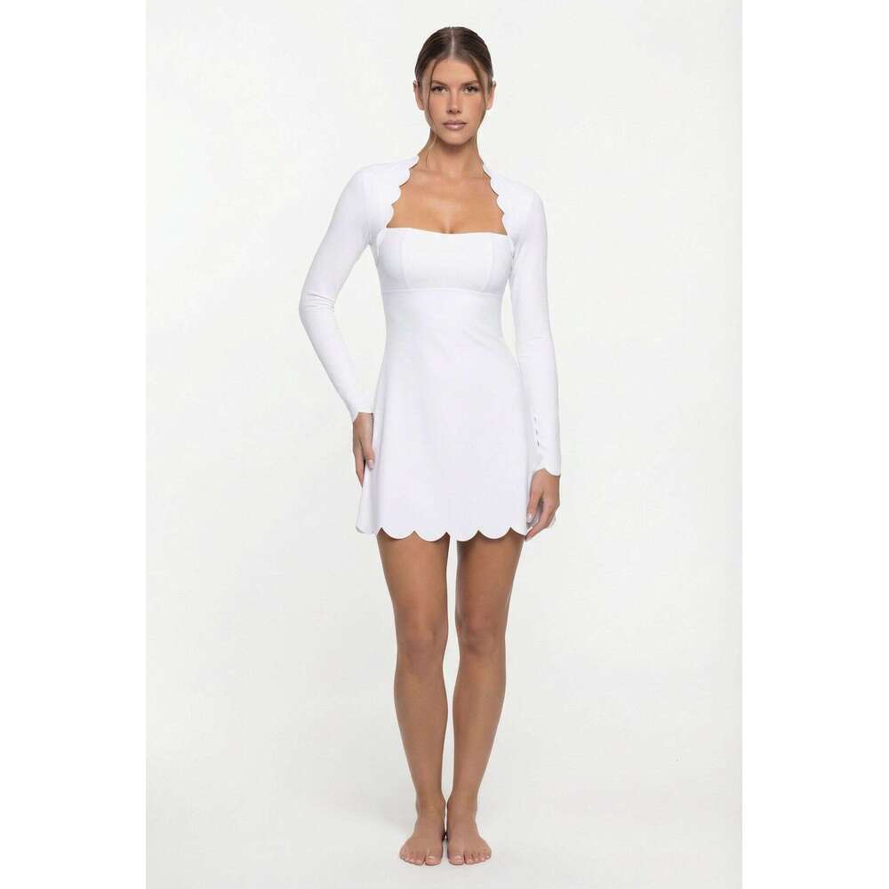 Autumn and Winter New Women's Long Sleeve Wave Lace Golf Tennis Breathable Quick-Dry Yoga One-Piece Skirt