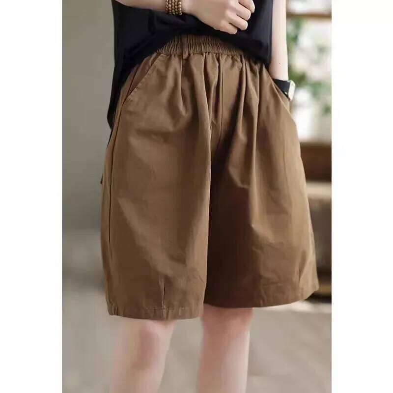 Women's Sporty Loose Fit Summer Thin Elastic Straight Short Pants Casual Slimming Wide Leg Five-Quarter Length Trousers XJ260206