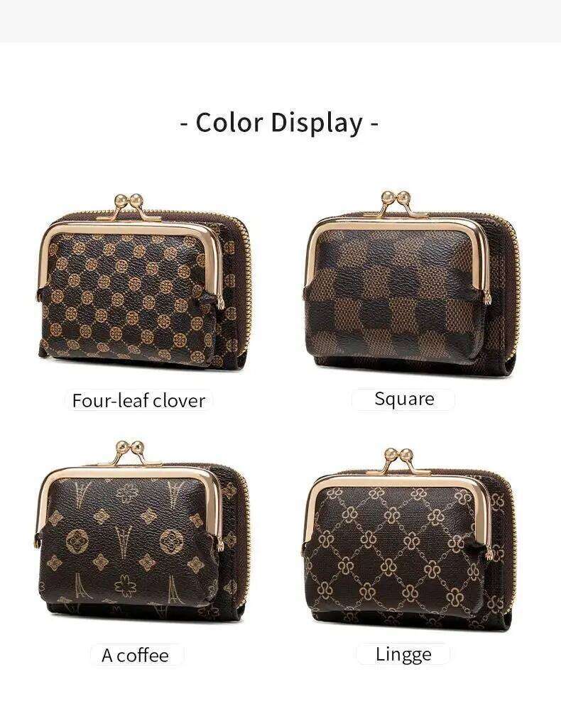 Women's Wallet Fashion Print Short Coin Purse Retro Multi-function Accordion Card Holder Money Clip with Wristband and Kiss Lock Y260206