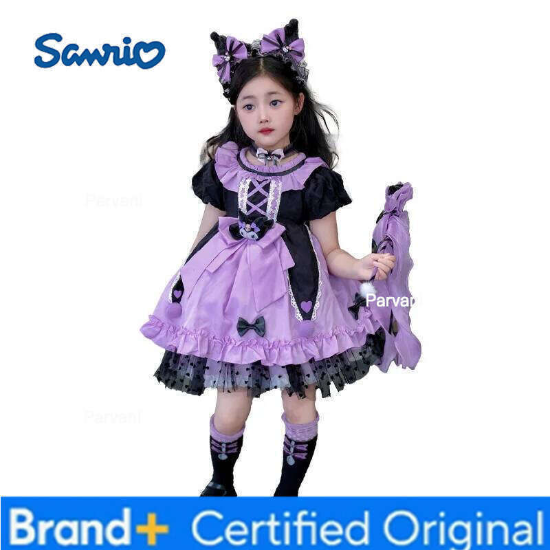 Sanrio 2025 Cosplay Kuromi Kawaii Lolita Princess Summer Children'S Costume Dress Puffy Skirt Suit Cute Girl Birthday Gift H2602061 - view 7