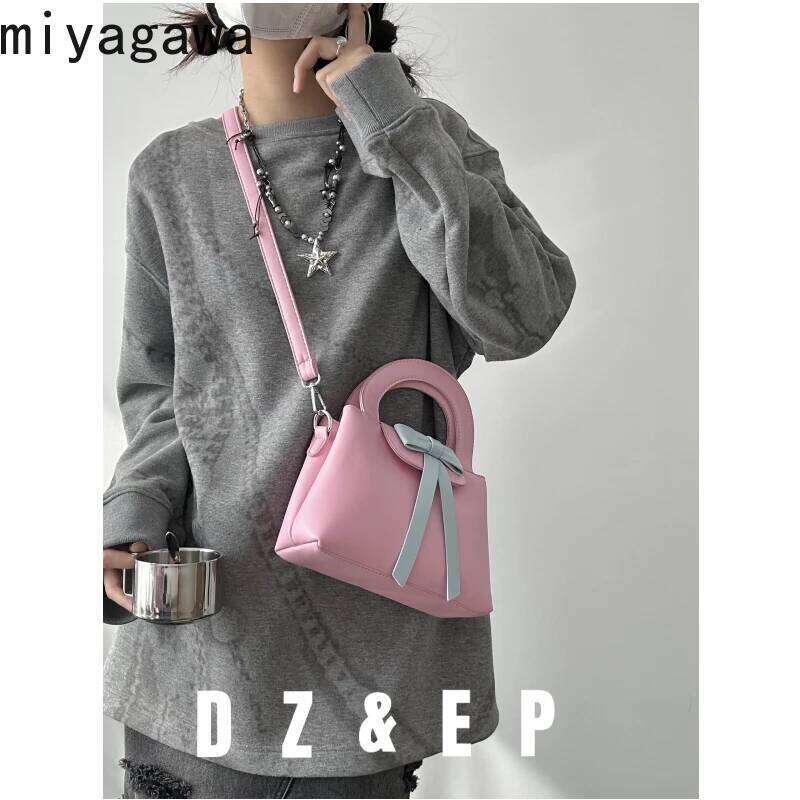 miyagawa Exquisite Small Bags for Women 2024 New Single Shoulder Crossbody Classroom Commuting Cute Pink Bow Handheld Square Bag Y260205