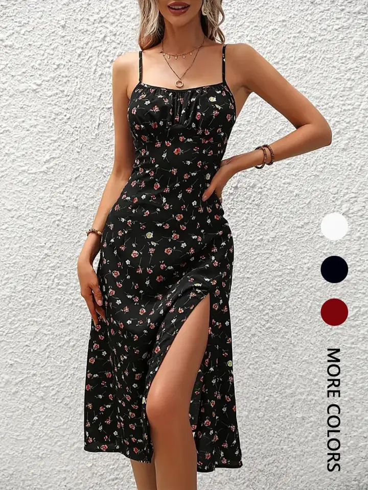 Womens Floral Print Asymmetrical Hem Long Dress Bohemian Style Sleeveless Midi for Daily Wear Beach Vacation 260127