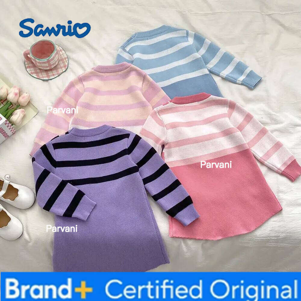 Sanrio Kuromi Girls Autumn and Winter Cartoon Sweet Princess Melody Suspender Striped Plush Casual Sweater Dress Gift H260206 - view 3