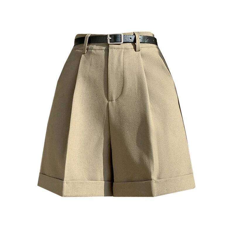 Seoulish High Waist Wide Leg Shorts 2025 New Elegant Office Lady Style Casual Solid Color Pockets Minimalism Short Pants Female H260206