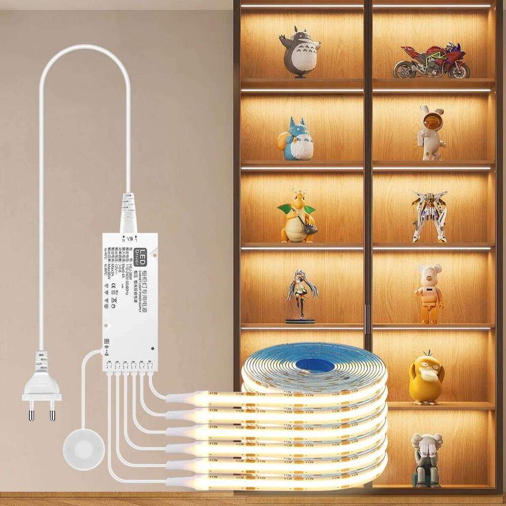 COB LED Strip Light Under Cabinet Collection Display Bookcase Wardrobe Closet Lamp Tape Penetrable Wood Dimmable Touch Sensor Z260206