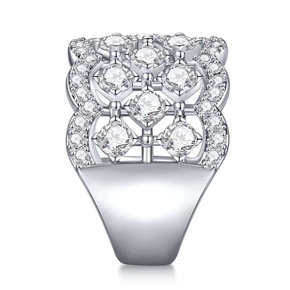 High-Quality 925 Sterling Silver Hip-Hop Ring, Round Moissanite Ring