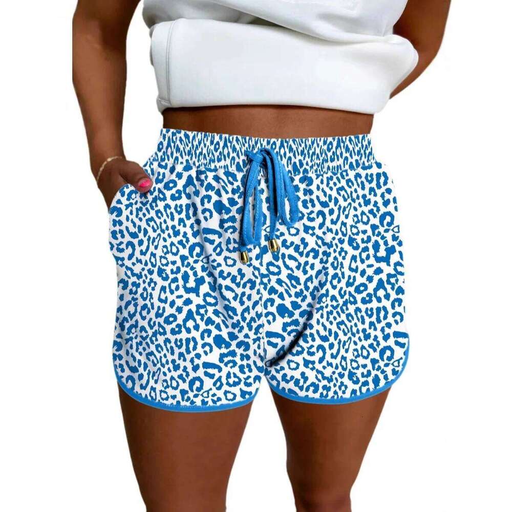 Loose High Waist Yellow Leopard Print Shorts Women's Summer New Style Vintage Knot Trousers Polyester Lycra Blend Knitted XJ260206