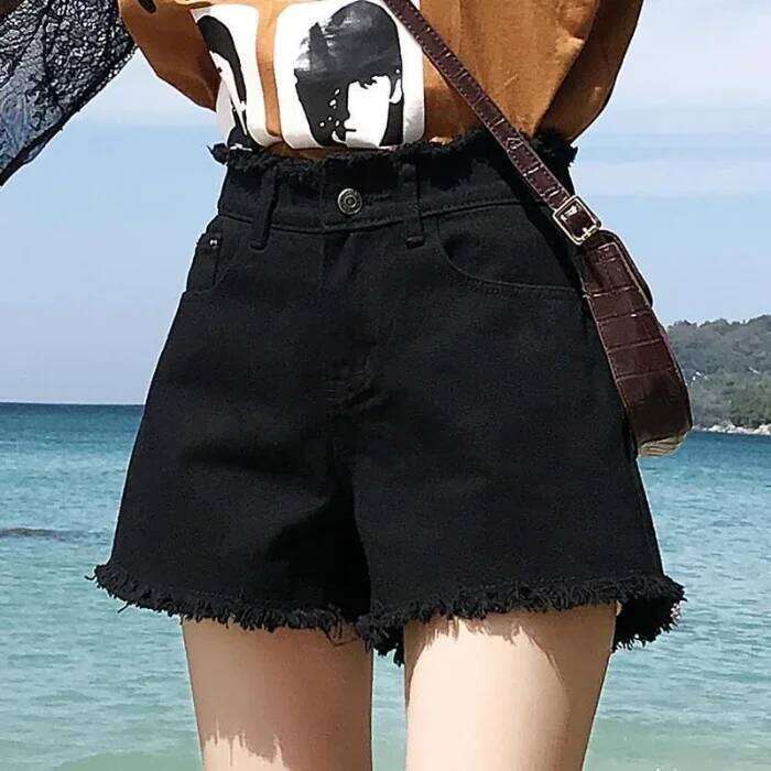 Spring Summer Short Jeans Women Wide Leg Fashion Female High Waist Black Tassels Caual Denim Shorts Girls H260206