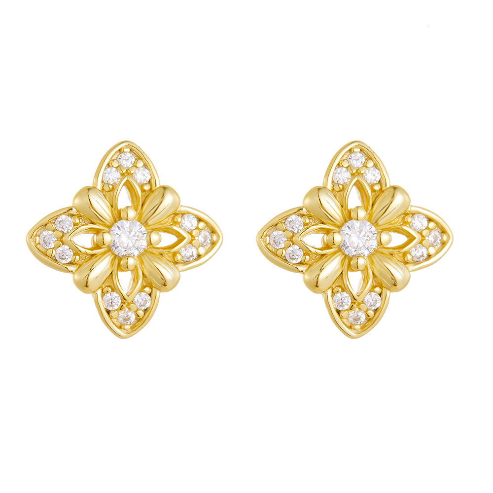 S925 pure silver new style high-end diamond-embellished lucky four-leaf clover earrings, ins niche design, simple earrings