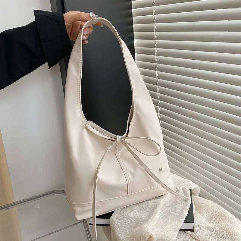 Trendy 2025 Korean Waxed Leather Bow Shoulder Bag Spacious Women's Crossbody Tote for Daily Commute Y260205