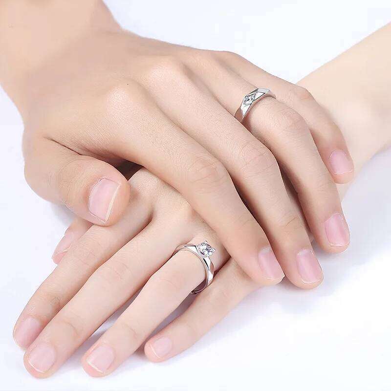 Geometric Couple's Rings For Men Women Creative Rhombus Cubic Zircon Stone Open Ring Accessories Valentine's Day Gift Jewelry W260206