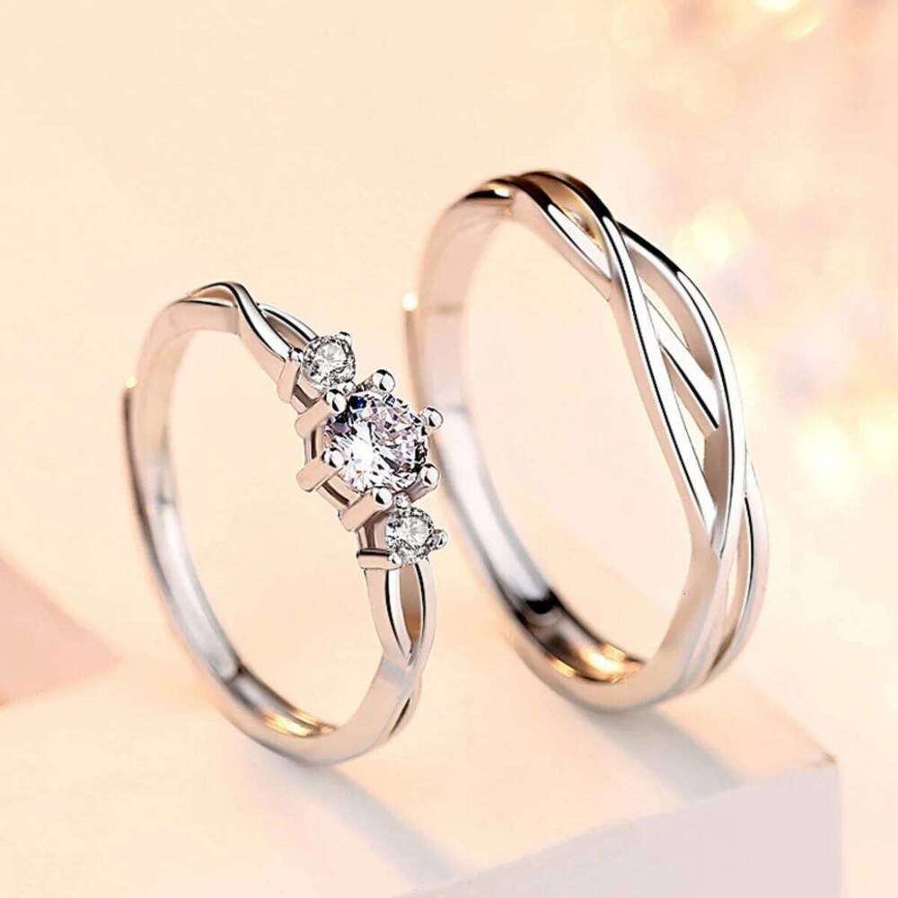 2Pcs/Set Minimalist Classic Twisted Weave Zircon Couple Rings For Women Men Trendy Romantic Geometric Ring Anniversary Jewelry W260206