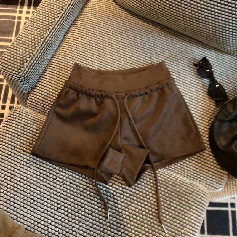 Deerskin High-waisted Casual Shorts for Women New Elastic Waist Slimming Outer Wear A-line XJ260206