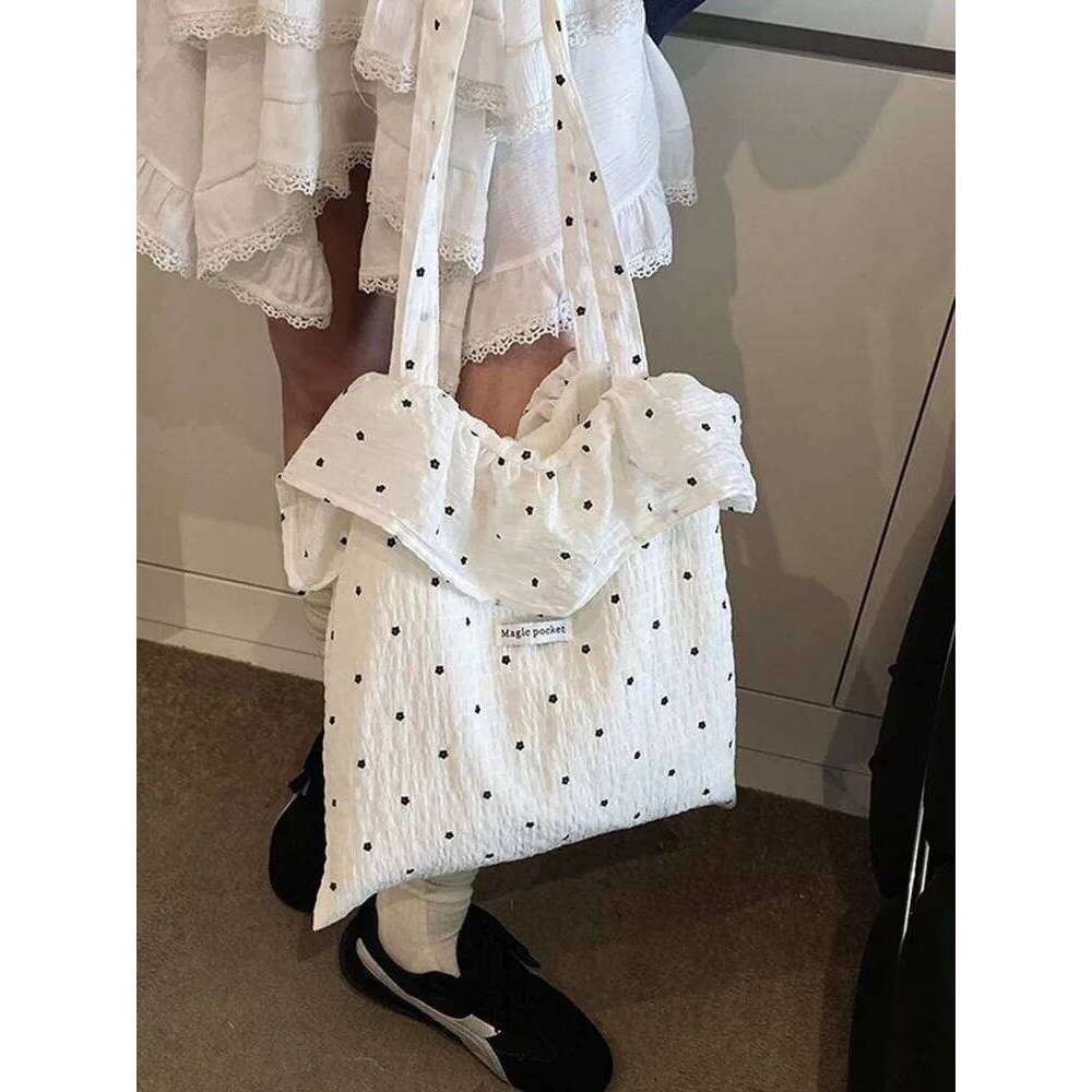 All-match Wave Point Chiffon Shoulder Large Capacity Fairy Mesh Handbag Commuting Korean Style Tote Bag Women Y260205