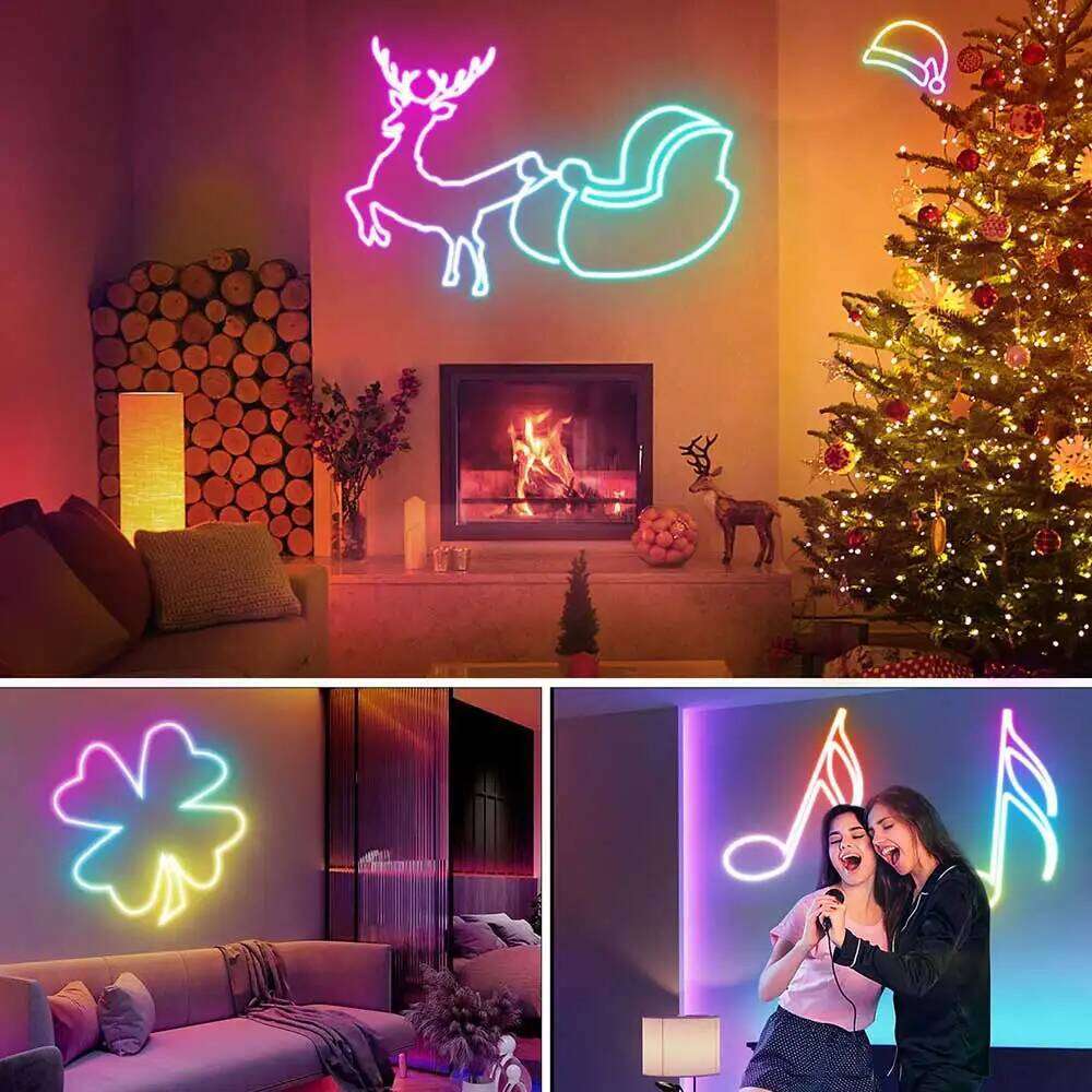 5V Lights RGBIC Neon Strip Light Bluetooth 1M 2M 3M 5M Waterproof Flex Ribbon Led Tape for Room Wall Decor Z260206