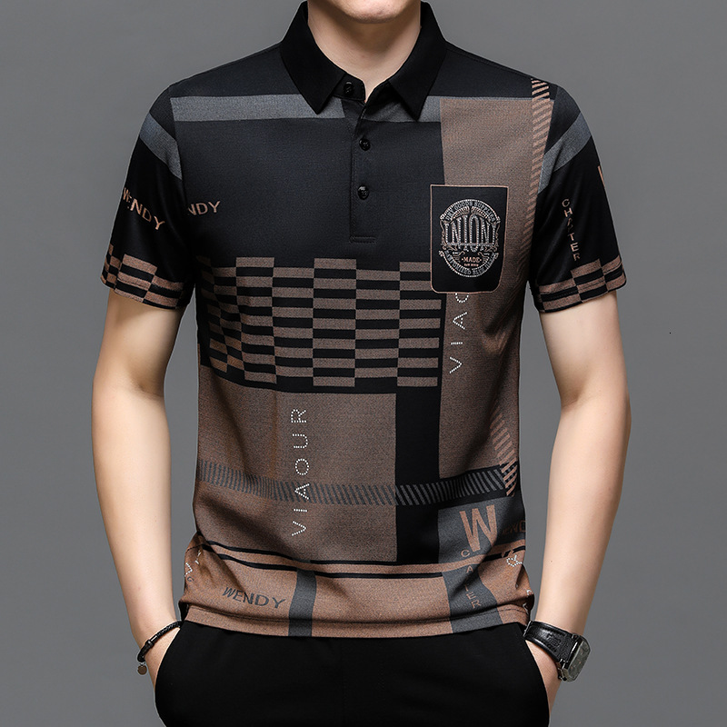 Luxury Brand Designer Clothes 2025 Summer Men's Youth And Middle-Aged Turn-Down Collar Printed Loose Breathable Short Sleeve Dad Polo Shirt