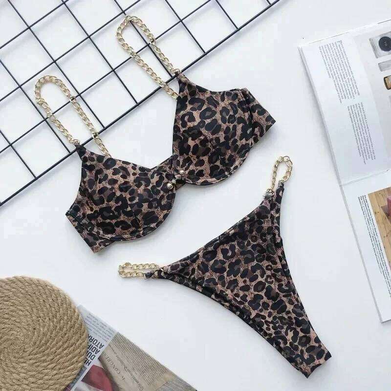 Sexy Chain Push Up Bikinis Set 2023 Mujer Micro Thong Swimsuit Swimwear Women Buckle Bathing Suit Biquinis Feminino Beachwear XJ260206