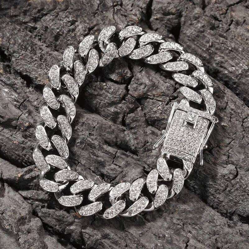 American luxury, high-quality metal Cuban chain, men's chain bracelet, 18K gold-plated, non fading, shiny zircon, party jewelry 26H0206