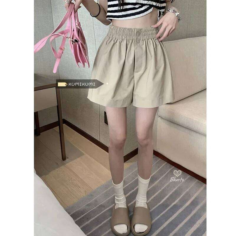 Trendy High Wide Leg Cotton Shorts Women's Summer Fashionable Casual Pants Elastic Waist Loose Fit Versatile Trousers XJ260206