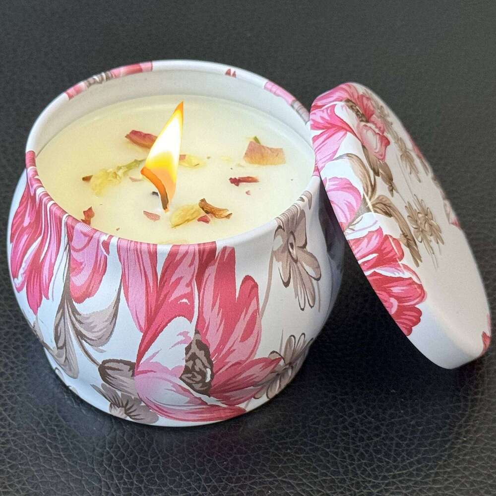 1 Box of 6 Tin Can Soy Wax Essential Oil Dried Floral Scented Candle Set Wedding Birthday Gift Home Decoration H260205
