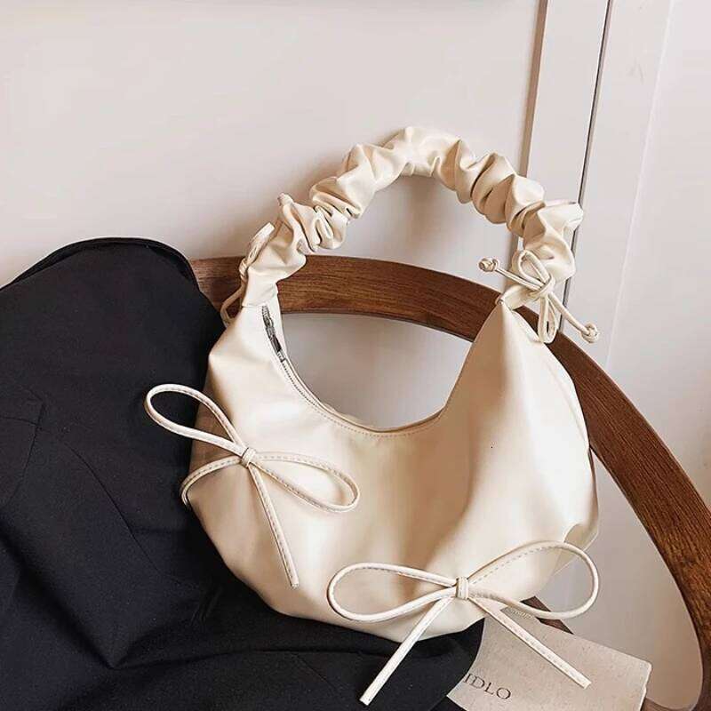 Tender Sweet Pleated Bow Shoulder Hobo Bags Fashion Elegant Office Lady Cloud Bag Women Y2k Aesthetic Fairy Handbags Crossbody Y260205