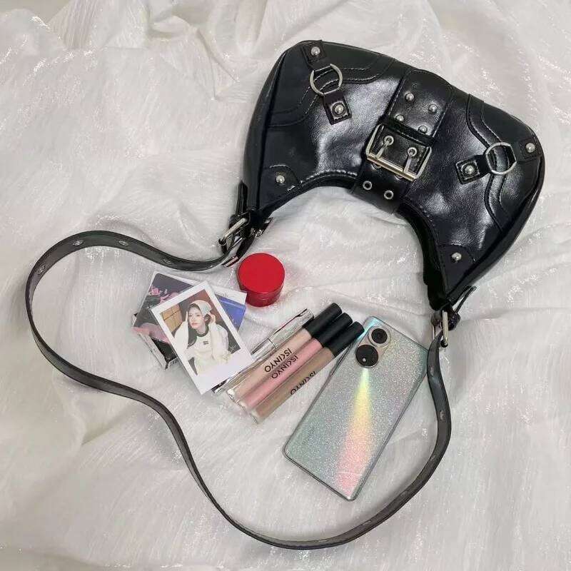 Fashion Rivet Design Saddle Shoulder Bags for Women Versatile Ladies Underarm Handbags Purse Casual Cool Hot Girls Crossbody Bag Y260205