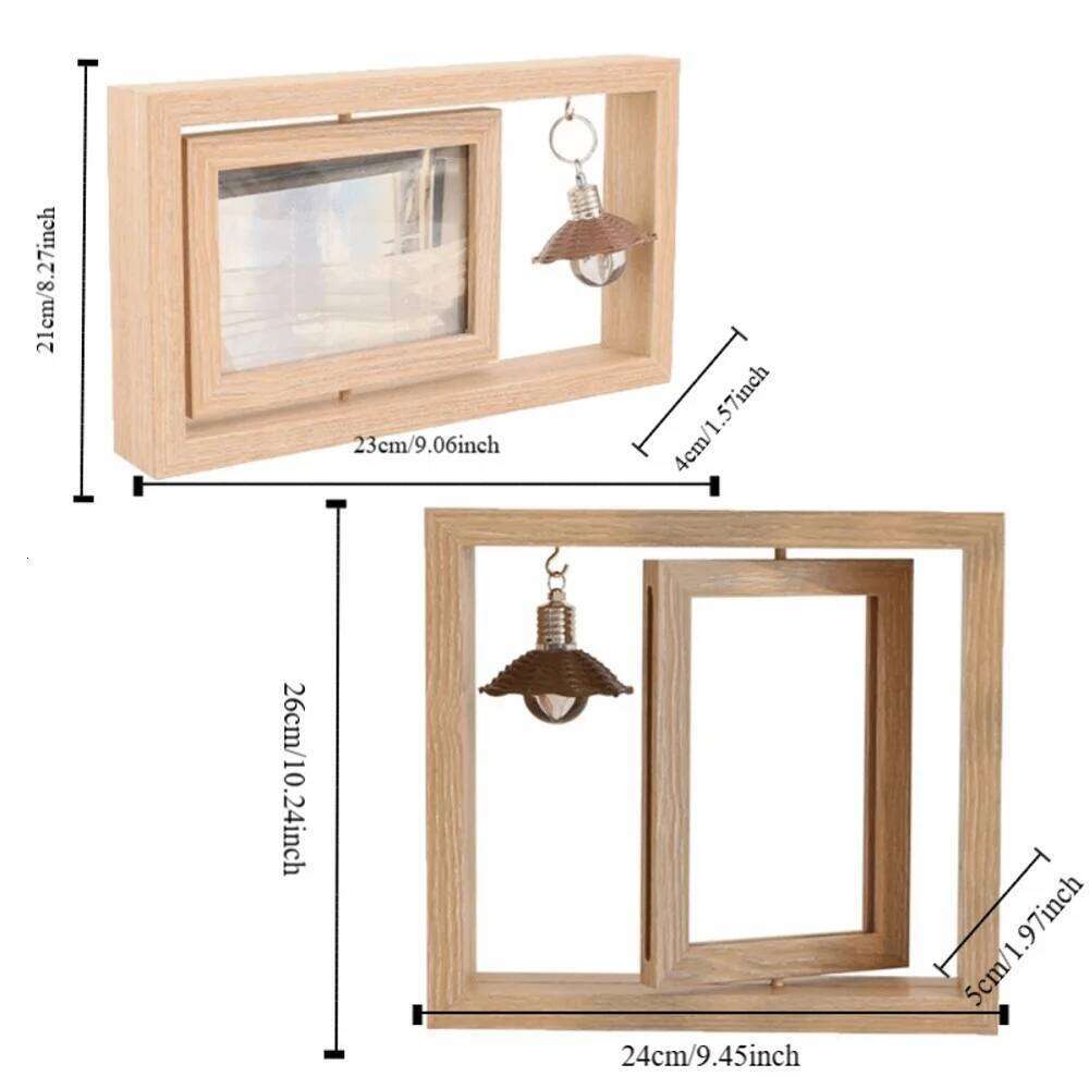 Gifts Double-Sided Wooden Picture Rotate Square Commemorative Photo Creative Hollow Decorative Frame Bedroom S260205