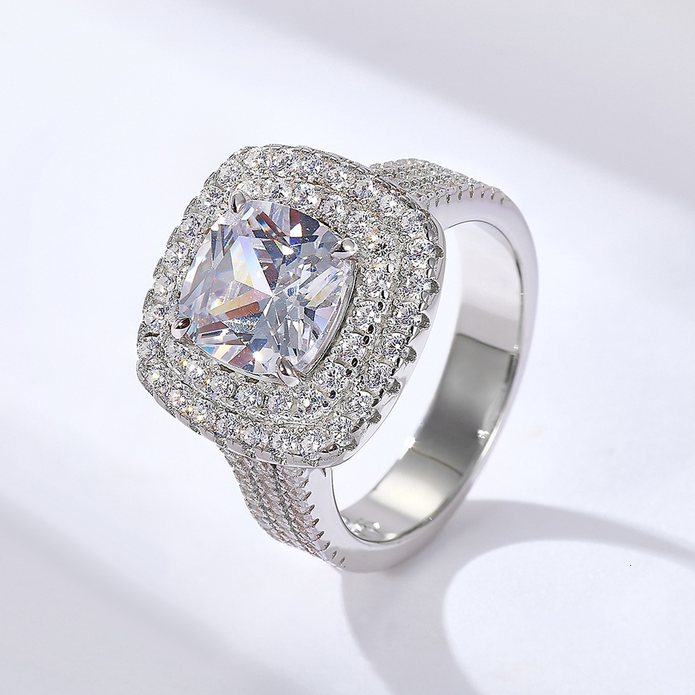 Classic Full Diamond Sterling Silver for Women Fashion Micro Pave Zirconia Light Luxury High-End Wedding Ring Jewelry