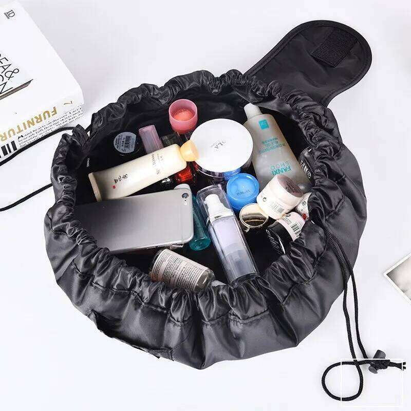 Drawstring Elastic Makeup Storage Bag Women Portable Travel Black Large Capacity Portables Handbag Storage-Bags Trendy Y260206